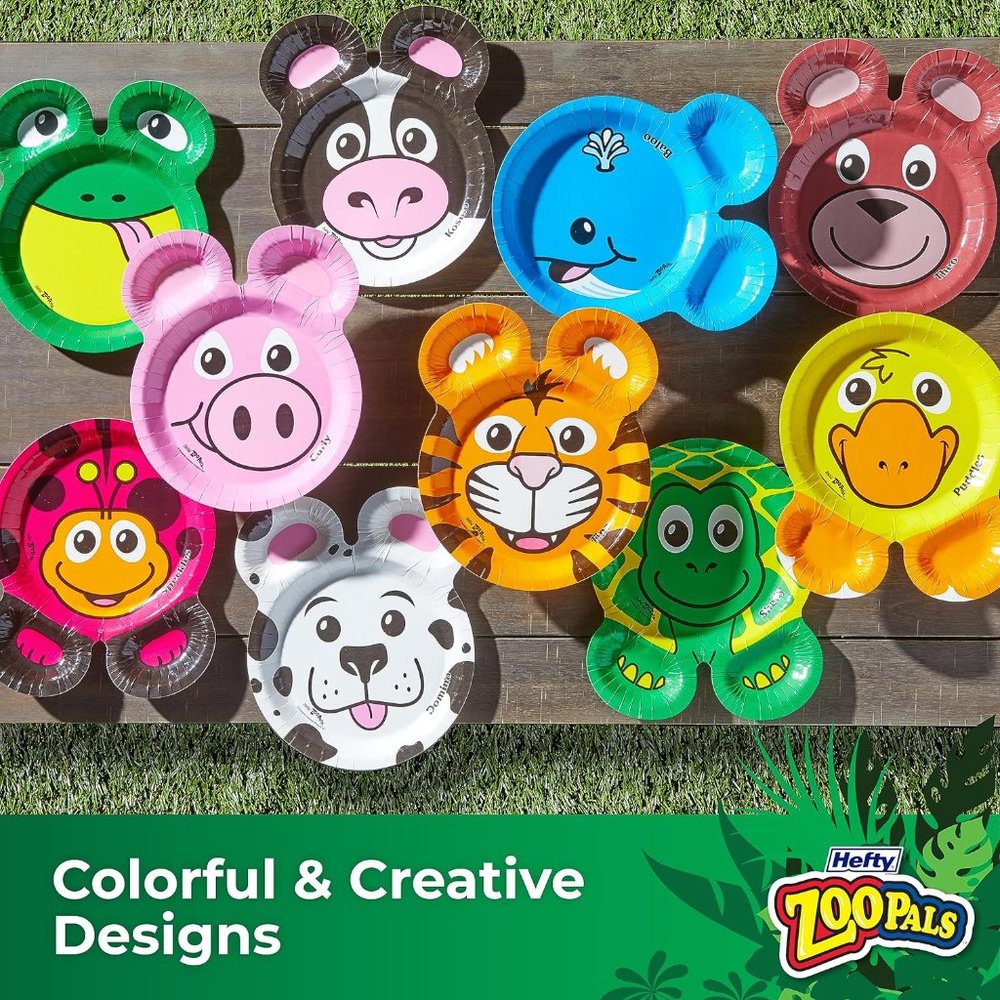 Hefty Zoo Pals Party Edition Paper Plates for Kids, 20 Count